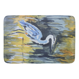 Great Blue Heron Line & Wash Watercolor Bath Mat