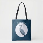 Great Blue Heron Logo on Blue Tote Bag