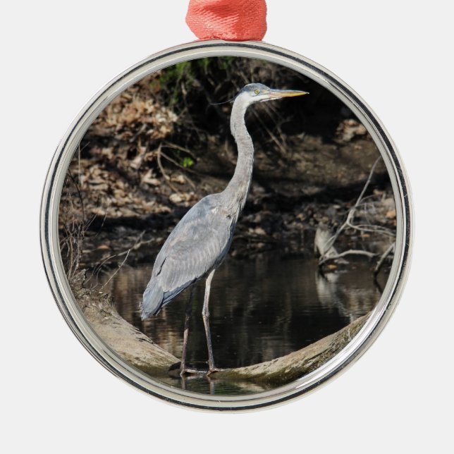Great Blue Heron Metal Ornament (Front)