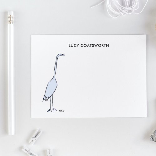 Great Blue Heron Monogram Boho Bird Artwork Note Card