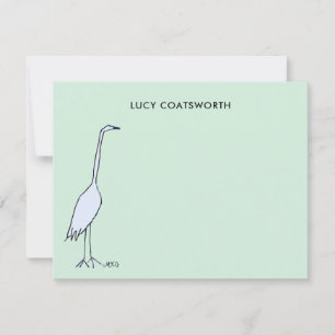 Great Blue Heron Monogram Boho Bird Green Note Card