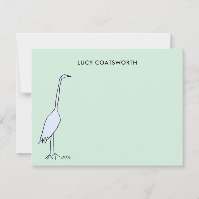 Great Blue Heron Monogram Boho Bird Green Note Card (Front)