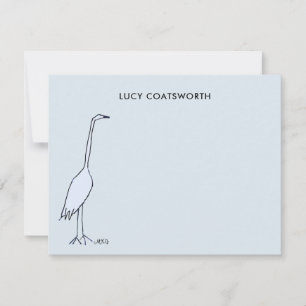 Great Blue Heron Monogram Marsh Bird Art Sky Blue Note Card