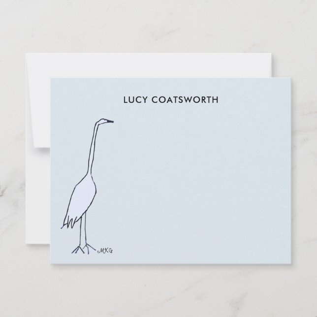 Great Blue Heron Monogram Marsh Bird Art Sky Blue Note Card (Front)
