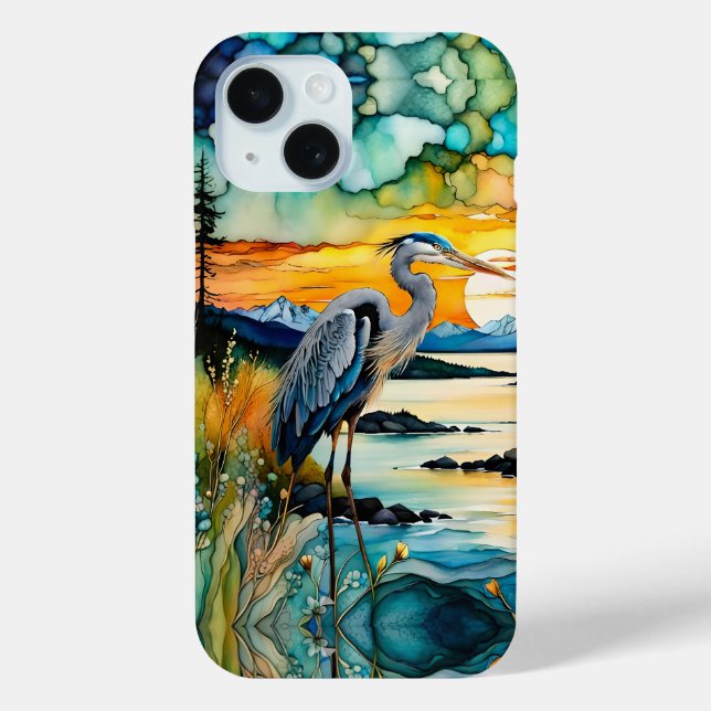 Great blue Heron Mountain sunrise Case-Mate iPhone Case (Back)
