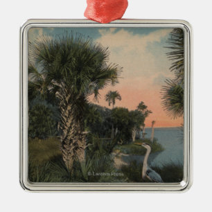 Great Blue Heron on Florida Coast Beach Metal Ornament