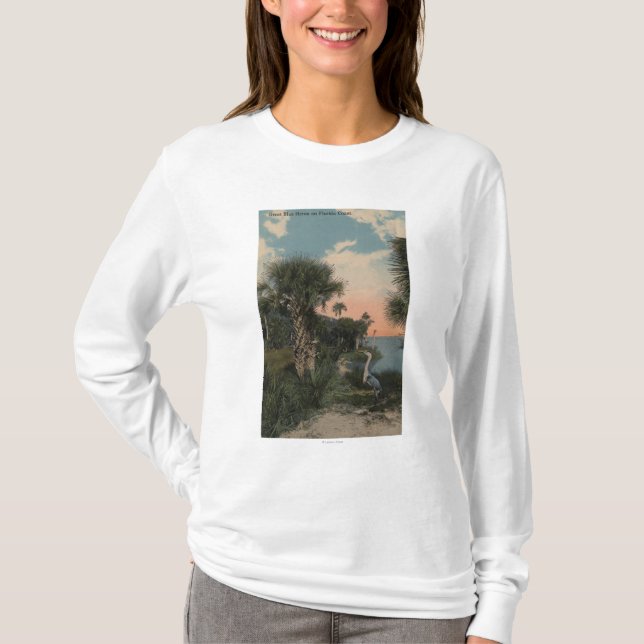 Great Blue Heron on Florida Coast Beach T-Shirt (Front)