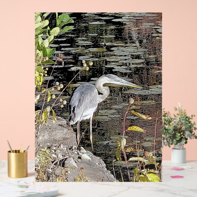 Great Blue Heron on Pond Acrylic Sign (Wedding)