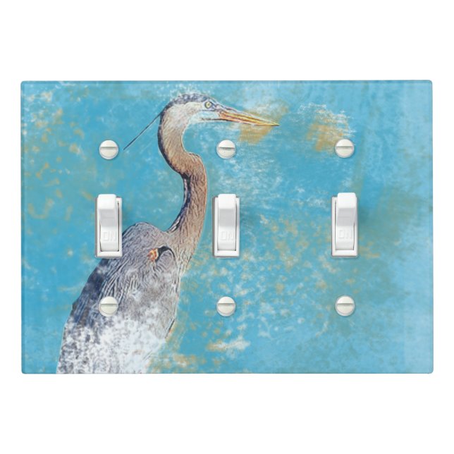 Great Blue Heron Painted Art Light Switch Cover (In Situ)