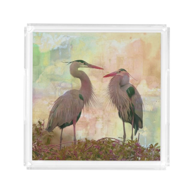 Great Blue Heron Pair Digital Acrylic Tray (Front)