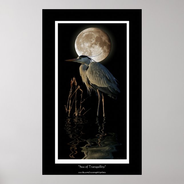 GREAT BLUE HERON, REEDS & MOON Art Print (Front)