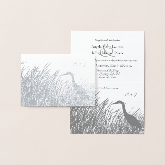 Great Blue Heron silhouette nature lovers rustic Foil Card (Display)