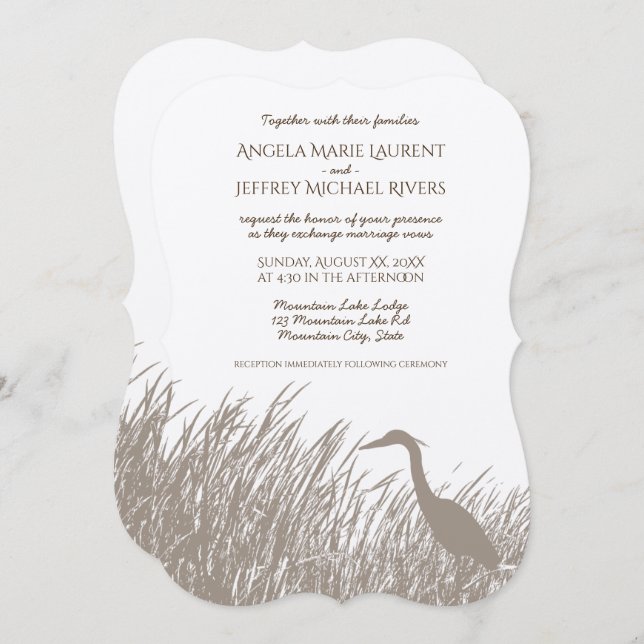 Great Blue Heron silhouette rustic wedding Invitation (Front/Back)