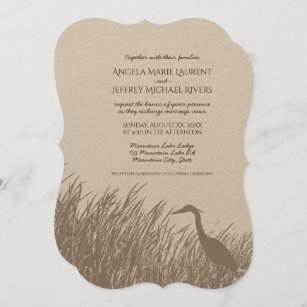 Great Blue Heron silhouette rustic wedding Invitation