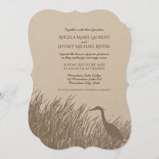 Great Blue Heron silhouette rustic wedding Invitation (Front/Back)