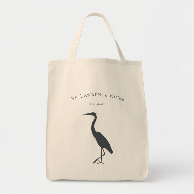 Great Blue Heron silhouette with custom text Tote Bag (Front)