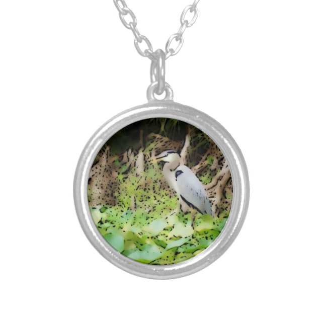 Great Blue Heron Silver Plated Necklace (Front)