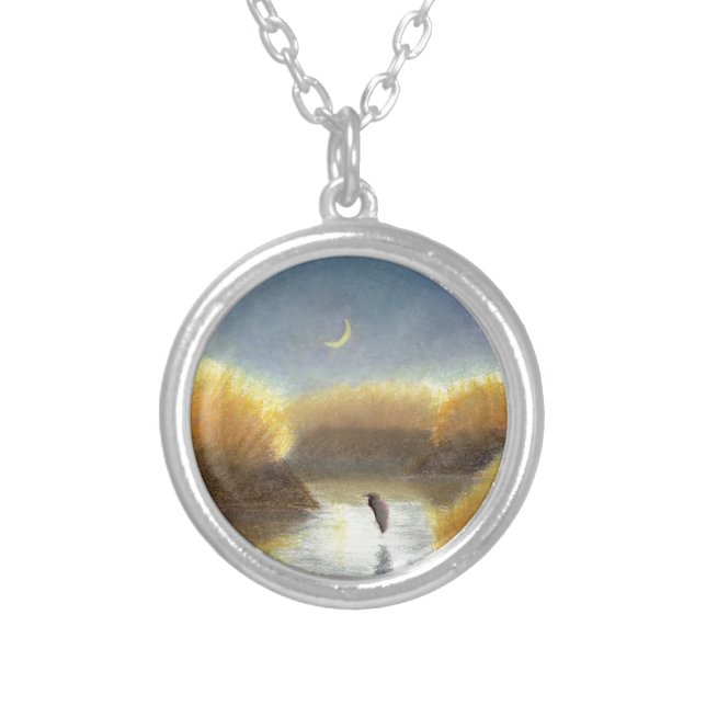Great Blue Heron Silver Plated Necklace (Front)
