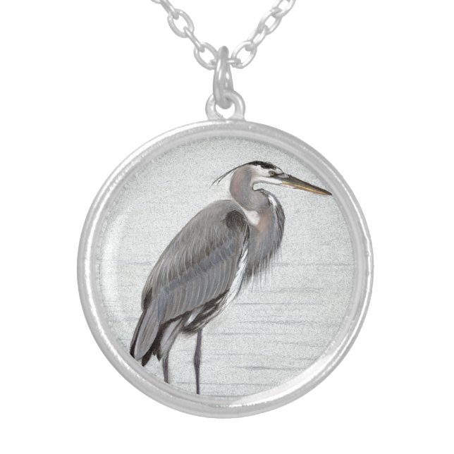 Great Blue Heron Silver Plated Necklace (Front)