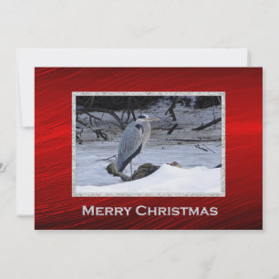 Great Blue Heron Snow Photo Christmas Flat Holiday Card