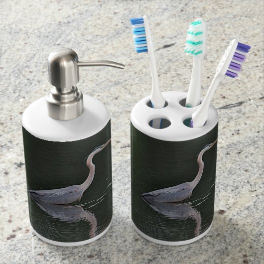 Great blue heron soap dispenser and toothbrush holder (Front)