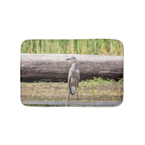 Great Blue Heron standing in Lake Champlain Bathroom Mat