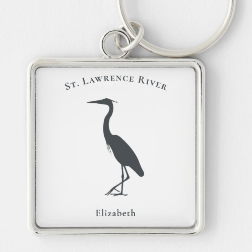 Great Blue Heron standing silhouette personalized  Keychain