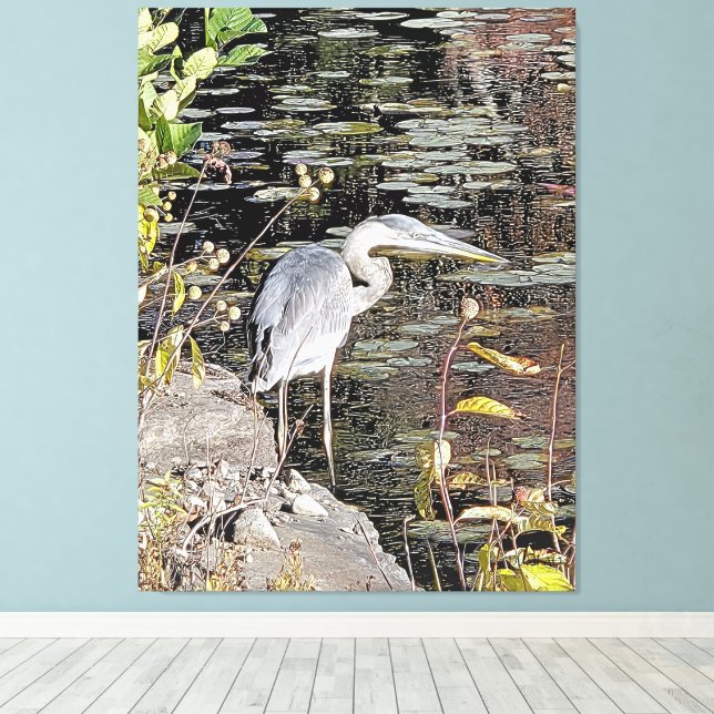 Great Blue Heron Stretched Canvas Print (Insitu(Wood Floor))