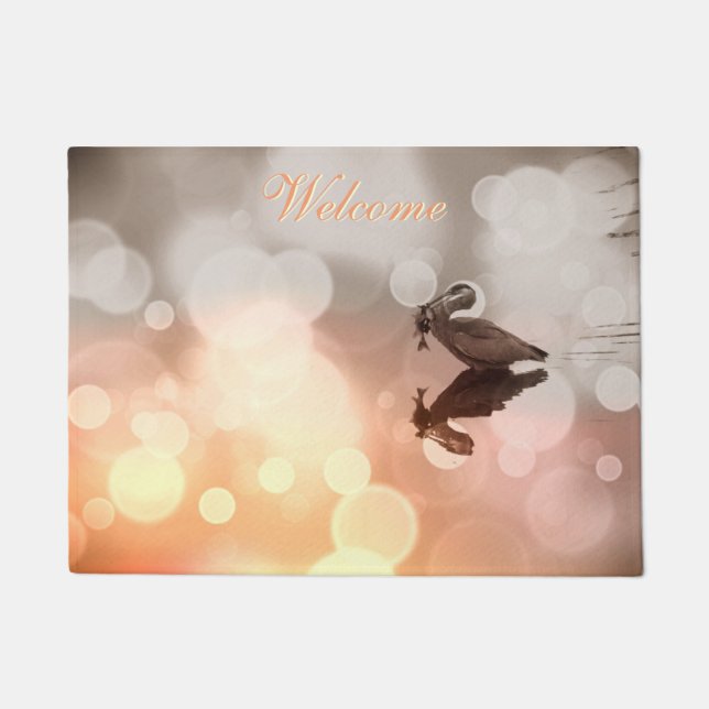 Great Blue Heron Sunrise Reflection Door Mat (Front)