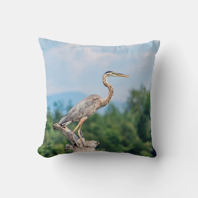 Great Blue Heron Throw Pillow (Front)