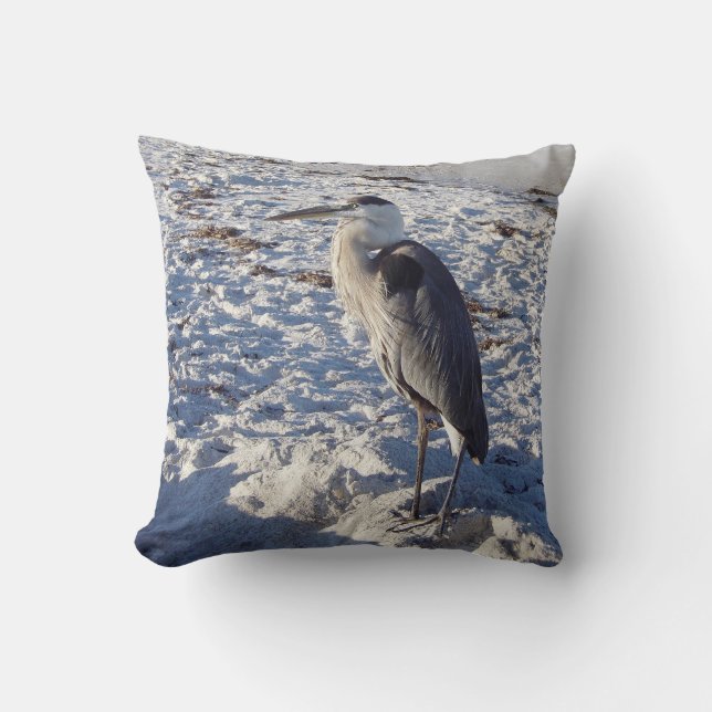 Great Blue Heron Throw Pillow (Front)