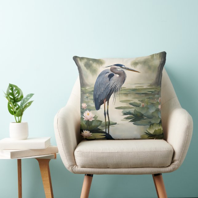 Great Blue Heron Throw Pillow (Chair)