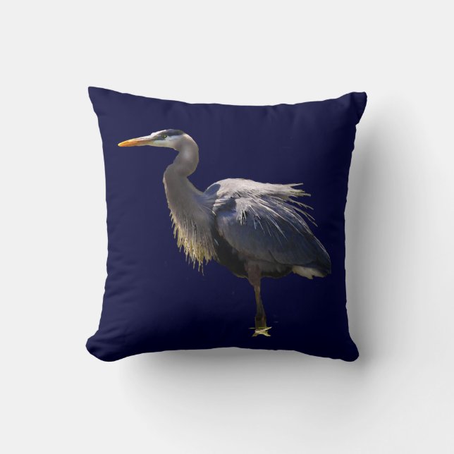 Great Blue Heron Throw Pillow (Front)
