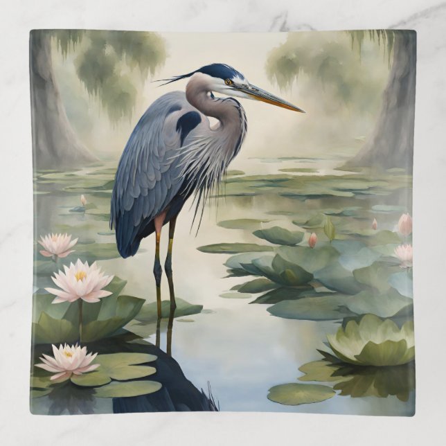 Great Blue Heron Trinket Tray (Front)