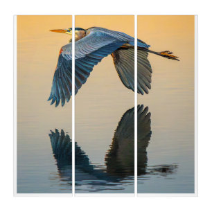 Great Blue Heron Triptych Wall Art   Coastal Bird 