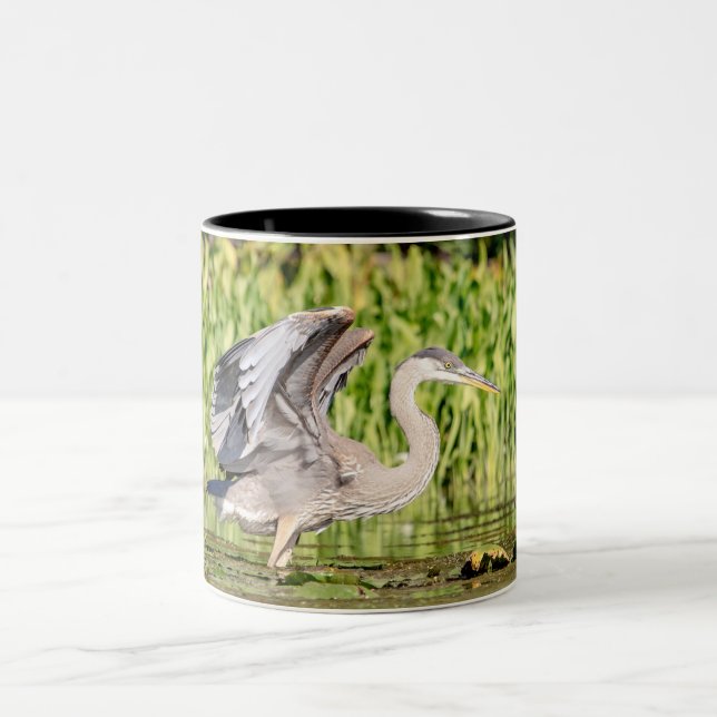 Great Blue Heron Two-Tone Coffee Mug (Center)