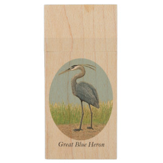 Great Blue Heron USB Wooden Flash Drive