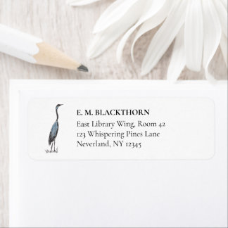 Great Blue Heron Vintage Hand-Drawn Bird Address Label