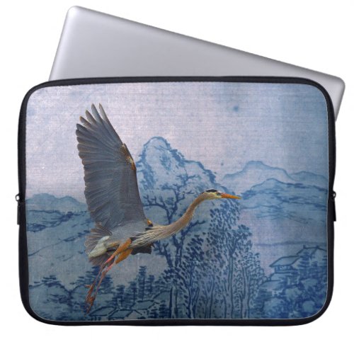 Great Blue Heron  Vintage Japanese Silk Painting Laptop Sleeve