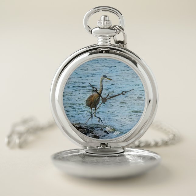 Great Blue Heron Walking in Water Pocket Watch (Inside)