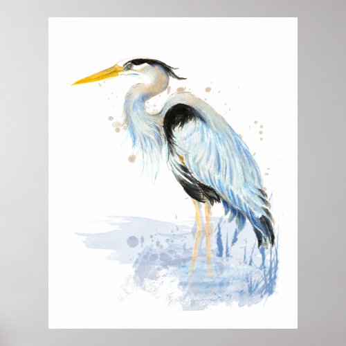 Great Blue Heron Watercolor Bird Art Poster