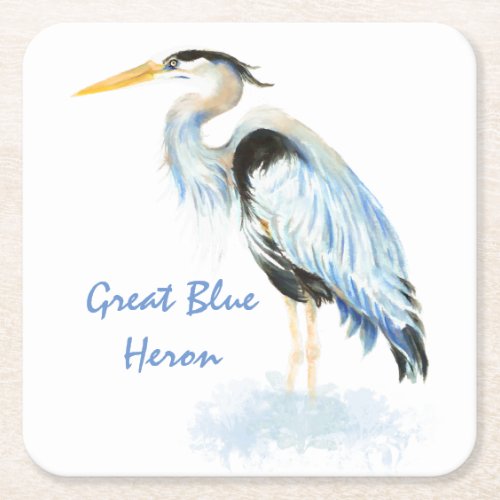 Great Blue Heron Watercolor Bird Art Square Paper Coaster