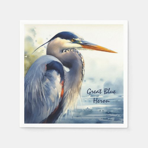 Great Blue Heron Watercolor Bird Art   Wetlands Napkins