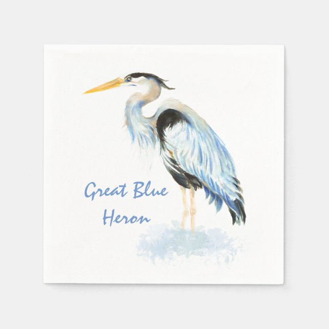 Great Blue Heron Watercolor Bird Art   Wetlands Paper Napkins (Front)