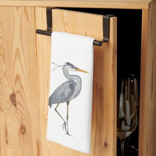 Great Blue Heron Watercolor Kitchen Towel