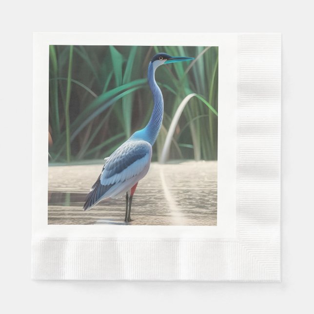 Great Blue Heron Watercolor Paper Napkin (Front)