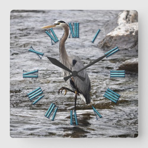 Great Blue Heron Wildlife Birdlover Photo Square Wall Clock