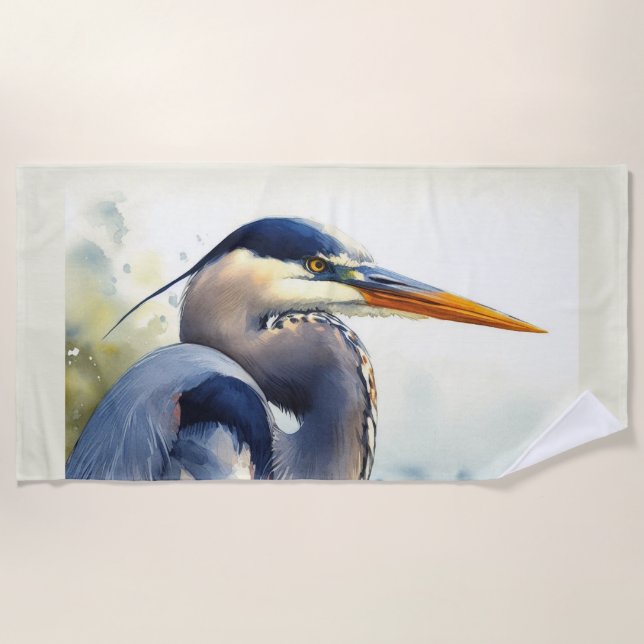 Great Blue Heron Wildlife Wetlands Bird Art Nature Beach Towel (Front)