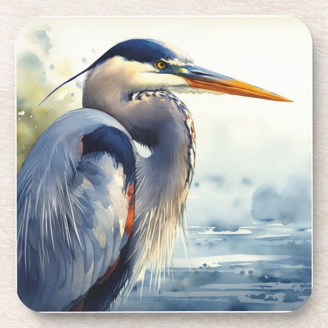 Great Blue Heron Wildlife Wetlands Bird Art Nature Beverage Coaster (Front)
