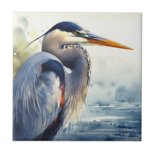 Great Blue Heron Wildlife Wetlands Bird Art Nature Ceramic Tile